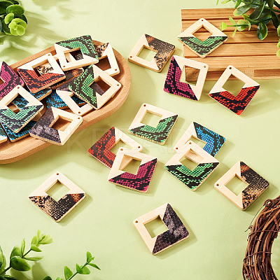 36Pcs 6 Colors Spray Painted Wood Big Pendants WOOD-TA0001-80-1