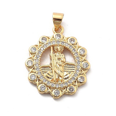 Rack Plating Brass with Cubic Zirconia Pendants KK-Q017-06A-G-1