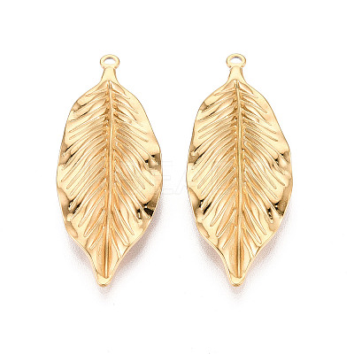 304 Stainless Steel Leaf Pendants STAS-T069-38G-1