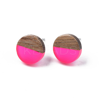 Transparent Resin & Walnut Wood Stud Earrings EJEW-N017-008-A05-1