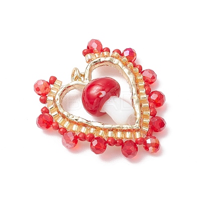 Mushroom Handmade Lampwork with Grade A Round Glass Seed Beads and Rack Plating Alloy Open Back Bezel Pendants and Electroplate Glass Beads Pendants PALLOY-MZ00689-1