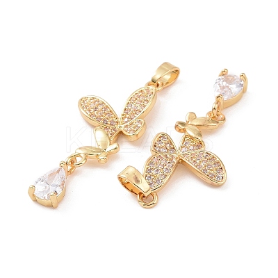 Brass Micro Pave Clear Cubic Zirconia Pendants KK-E068-VC412-1