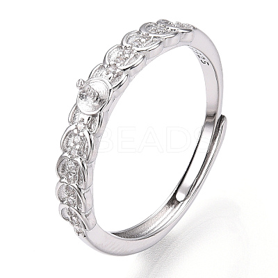 925 Sterling Silver Micro Pave Cubic Zirconia Adjustable Ring Settings STER-T007-01P-1