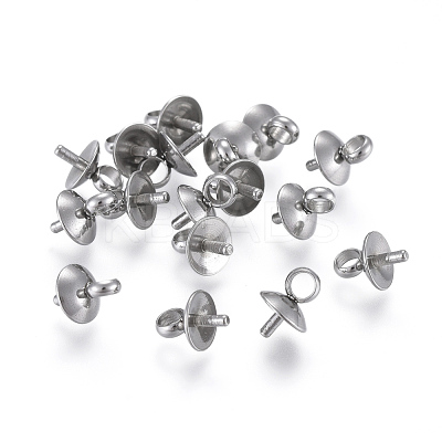 201 Stainless Steel Cup Pearl Peg Bails Pin Pendants STAS-E030-5-1
