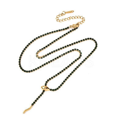 304 Stainless Steel Emerald Rhinestone Cup Chain Snake Tennis Necklaces for Women LS-NJEW-A051-02G-1