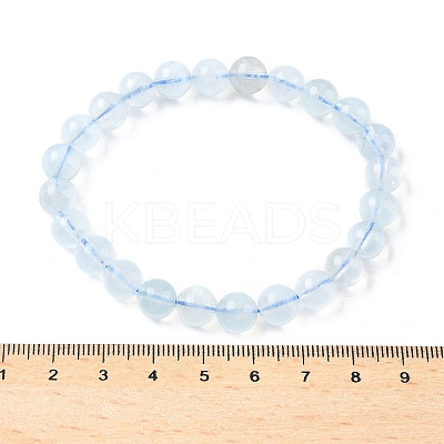 Natural Aquamarine Round Bead Stretch Bracelets for Men Women BJEW-U034-01C-02-1