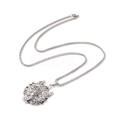 Alloy Wolf Pendant Necklace with 201 Stainless Steel Box Chains NJEW-E016-19AS-1
