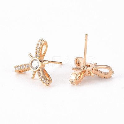 Brass Micro Pave Clear Cubic Zirconia Stud Earrings Findings KK-T062-119G-NF-1