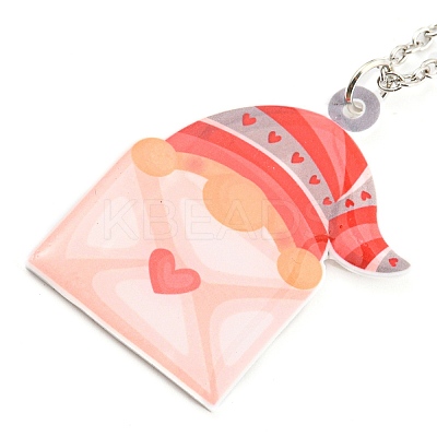 Valentine's Day Acrylic Pendant Necklace with Zinc Alloy Chains LS-NJEW-D049-01A-P-1