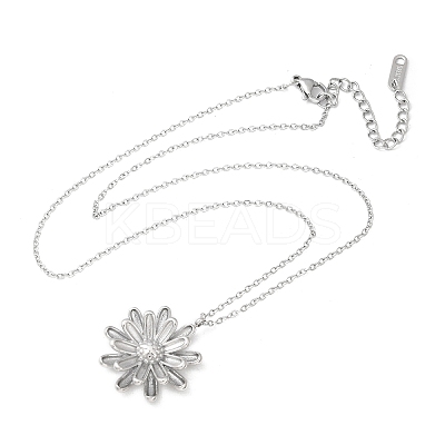 304 Stainless Steel Sunflower Pendant Cable Chain Necklaces for Women NJEW-R011-02P-1