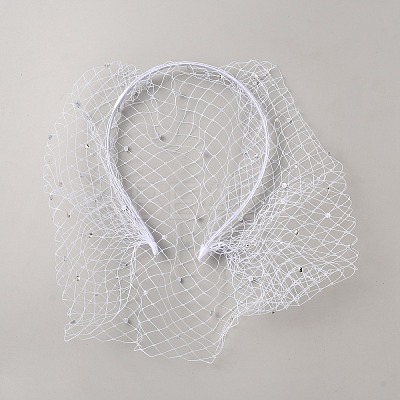 Bridal Rhinestone Mesh Veil Cloth Hair Bands DIY-WH0430-744A-1