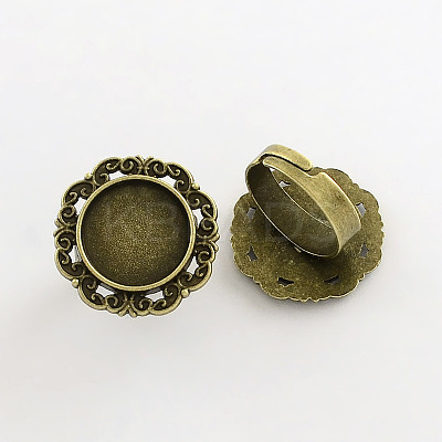 Adjustable Iron Flower Finger Ring Components Alloy Cabochon Bezel Settings PALLOY-Q300-16AB-NR-1