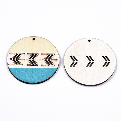 Printed Natural Poplar Wood Pendants WOOD-S045-130-1