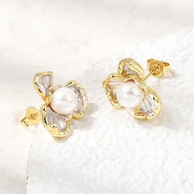 Brass Enamel Stud Earrings KK-CBAB173-02D-G-1