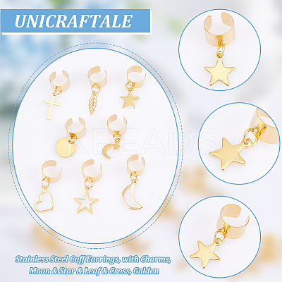 8 Pairs 8 Style 304 Stainless Steel Cuff Earrings EJEW-UN00004-1
