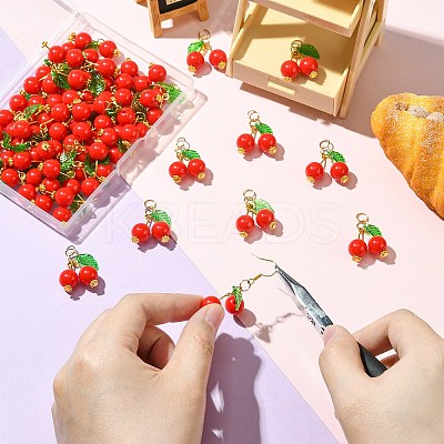 50Pcs Acrylic Cherry Pendants PALLOY-CJ00164-1