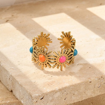 Sun 304 Stainless Stee Enamel Open Cuff Rings RJEW-Q006-02C-G-1