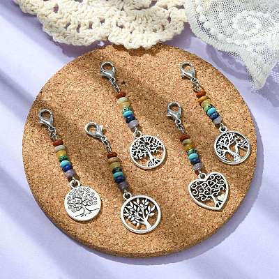 Alloy Heart/Flat Round with Tree of Life Pendant Decorations HJEW-JM01383-1