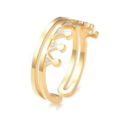 Crystal Rhinestone Crown Open Cuff Ring RJEW-I096-02G-1