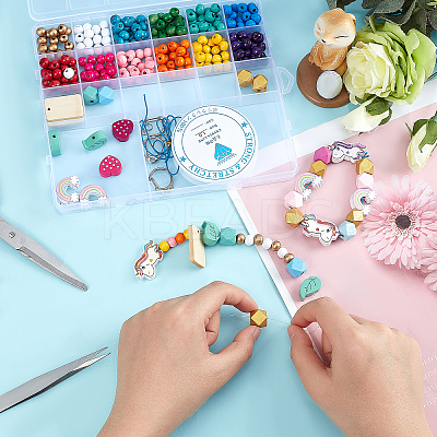 DIY Wood Beaded Bracelets and Keychains Making Kit DIY-PH0008-94-1