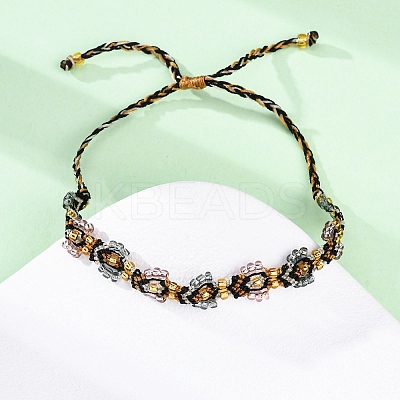 Flower Glass Seed Beaded Braided Bead Bracelets for Women Frineds BJEW-F493-10D-1