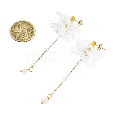 Acrylic Pearl Petal & Shell Pearl Bead Stud Dangle Earrings EJEW-YW00005-1