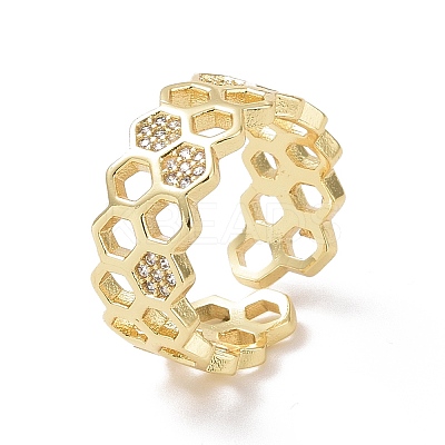 Clear Cubic Zirconia Honeycomb Open Ring X-RJEW-P032-25G-1