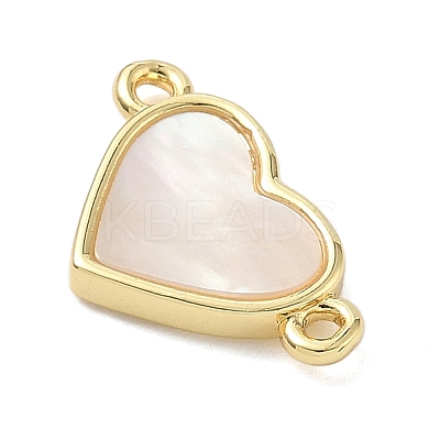Brass Pave Natural Shell Heart Connector Charms KK-K368-54G-1