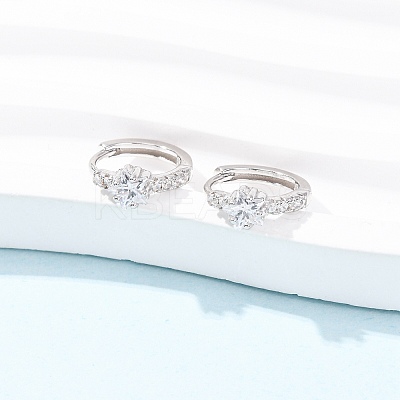 Star 925 Sterling Silver Micro Pave Clear Cubic Zirconia Hoop Earrings EJEW-K317-07P-1