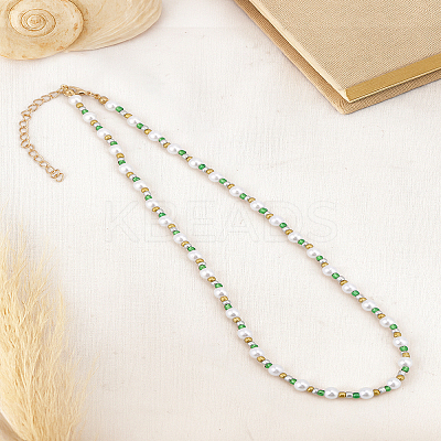 1Pc Glass Seed Beads & Glass Pearl Round Beaded Necklaces NJEW-LP0007-32-1