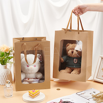 Paper Visible Window Gift Bags with Rope Handles ABAG-WH0040-14B-1
