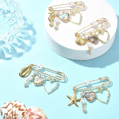 Heart with Sea Horse/Shell/Starfish Pendant Kilt Pins JEWB-BR00121-1