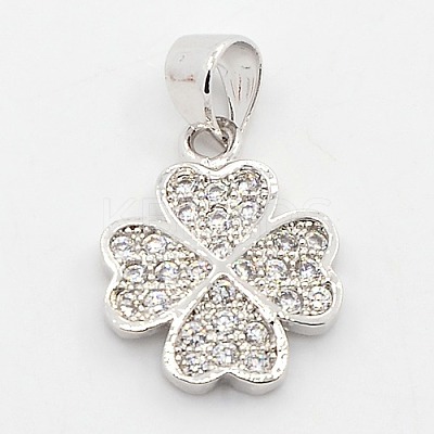 CZ Lucky Jewelry Brass Micro Pave Cubic Zirconia Four Leaf Clover Charms Pendants X-ZIRC-M011-18P-NR-1