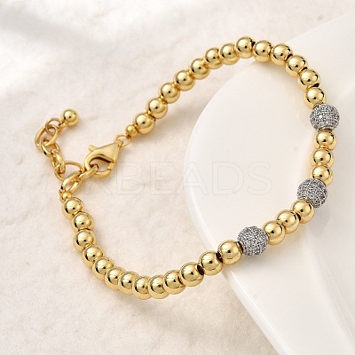 Round Brass Beads Bracelets for Women BJEW-K244-09G-1