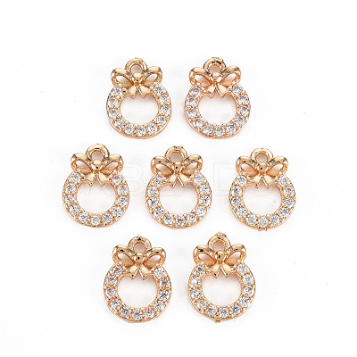 Rack Plating Brass Micro Pave Clear Cubic Zirconia Charms X-KK-T060-14-RS-1