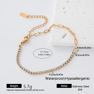 304 Stainless Steel Crystal Rhinestone Tennis Chain Paperclip Chain Bracelets for Women RB2528-3-1