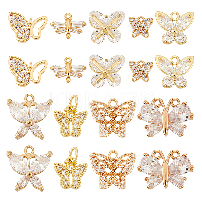 18Pcs 9 Styles Brass Pave Clear Cubic Zirconia Pendants KK-GA0001-30-1