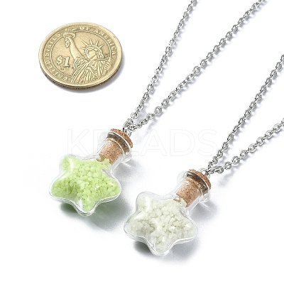 2Pcs 2 Color Luminous Glass Star Bottle Pendant Necklace NJEW-JN04522-1