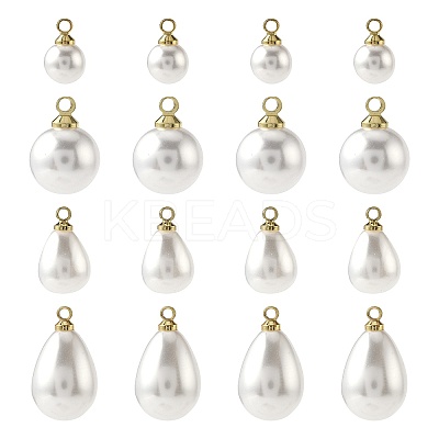 24Pcs 4 Styles ABS Plastic Imitation Pearl Charms KK-FS0001-79-1
