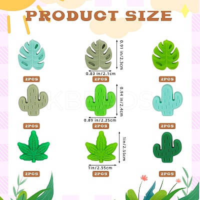 18Pcs 9 Styles Cactus & Leaf Food Grade Eco-Friendly Silicone Beads SIL-SZ0001-50-1