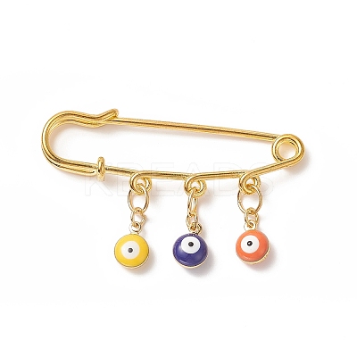Rack Plating Brass Enamel Evil Eye Charms Safety Pin Brooch JEWB-BR00091-1