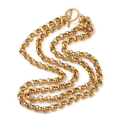 Ion Plating(IP) 304 Stainless Steel Rolo Chain Double Layer Necklaces NJEW-L173-017G-1