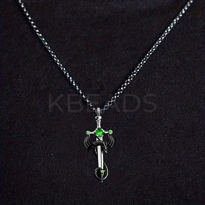 Alloy & 201 Stainless Steel & Rhinestone Dinosaur Wrapped Sword Pendant Necklaces for Men FS-WGFE8C1-03-1