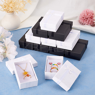 12Pcs 2 Colors Rectangle Paper Jewelry Gift Boxes with Bowknot CON-TA0001-17-1