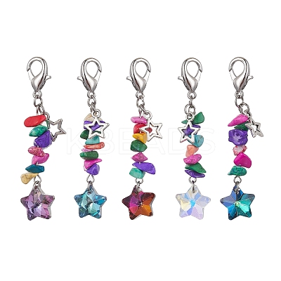 Electroplate Glass Star Pendant Decoration HJEW-JM01588-1