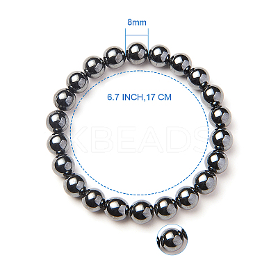 Non-magnetic Synthetic Hematite Round Beads Stretch Bracelets BJEW-PH0001-8mm-22-1