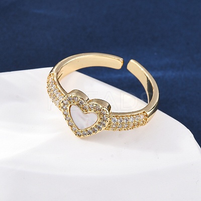 Brass Micro Pave Cubic Zirconia Shell Cuff Rings KK-D363-24B-G-1