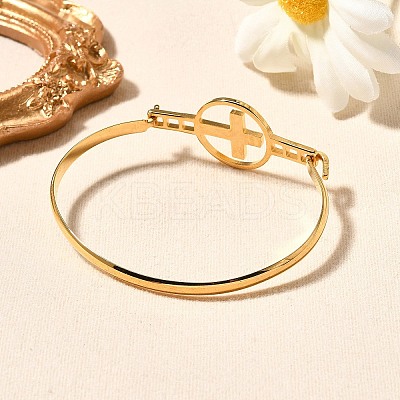 201 Stainless Steel Flat Round Link Bangles for Women LS-BJEW-R014-01G-03-1