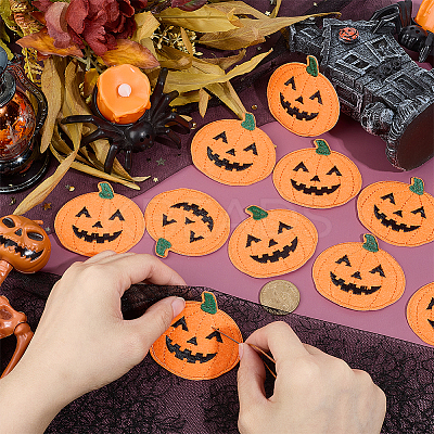 20Pcs Pumpkin Polyester Computerized Embroidery Cloth Iron on/Sew on Patches PATC-HY0001-96-1