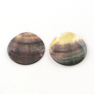 Flat Round Black Lip Shell Pendants SHEL-R009-29-1